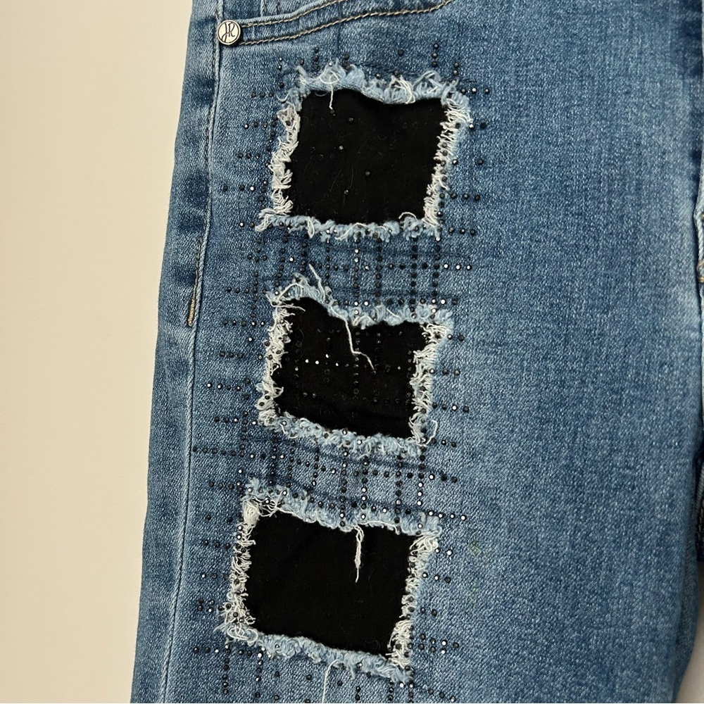 Joseph Ribkoff  Black Crystal-incrusted Patchwork Jeans - Picture 5 of 8